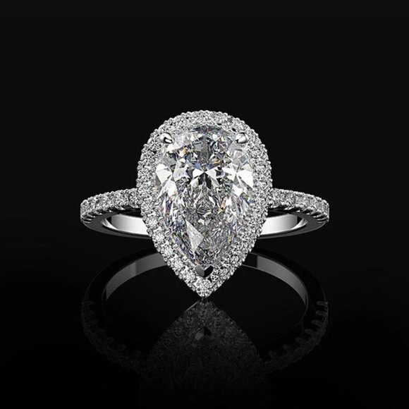 🎁 Elegant Water Drop Bright Zircon Thin Pear Wedding Ring for Women, PD510 - Picture 1 of 6